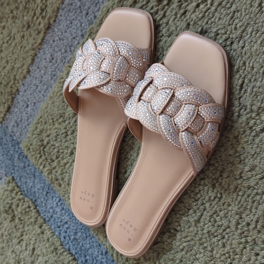 A New Day Women's Maggie Rhinestone Slide Sandal Silver Size 8